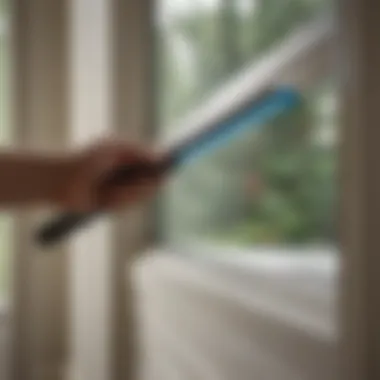 A person using a squeegee on a window