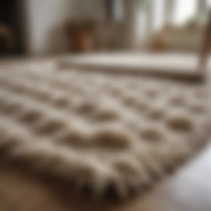 A shaggy wool rug being air-dried after cleaning