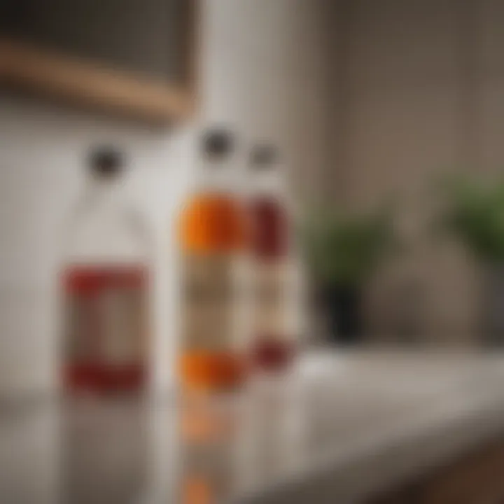 Bottles of vinegar on a bathroom counter