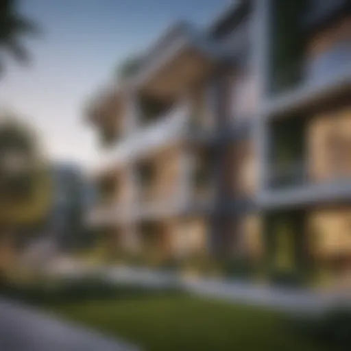 Exterior view of a modern apartment building on Ledbetter with lush landscaping