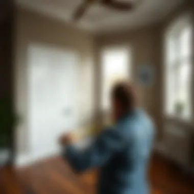 A person measuring a room with a tape measure