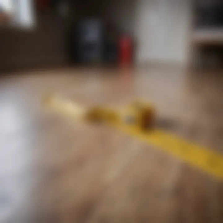 Measuring tape laid across a room's floor illustrating precise measurement techniques