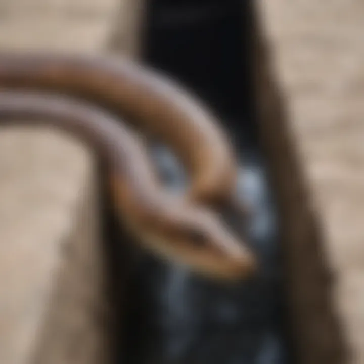 Close-up view of a drain snake in action