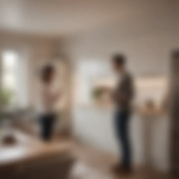 A friendly real estate agent assisting a client in a rental search.