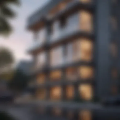 A modern apartment exterior showcasing architectural design