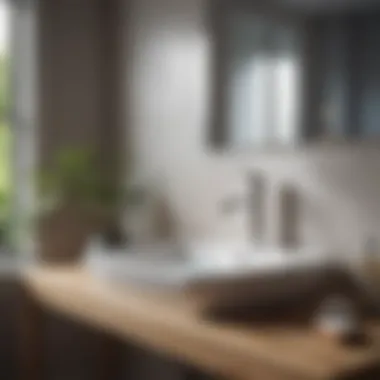 Overview of a sink with standing water A visually appealing bathroom sink with standing water