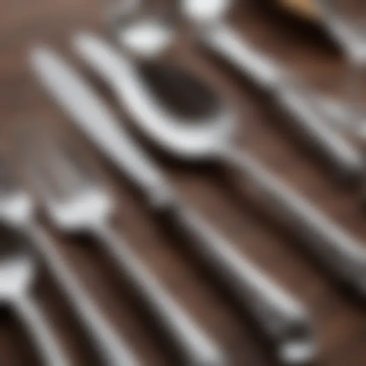 Close-up of intricately arranged cutlery and glassware