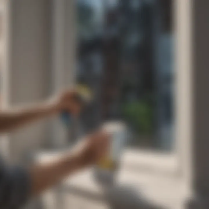 A person applying soap to a window with a squeegee