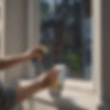 Effective Application Techniques for Window Cleaning A person applying soap to a window with a squeegee