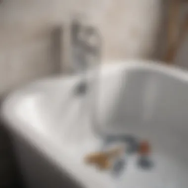 Essential Tools for Unblocking An array of tools for unclogging bathtubs, including a plunger and drain snake
