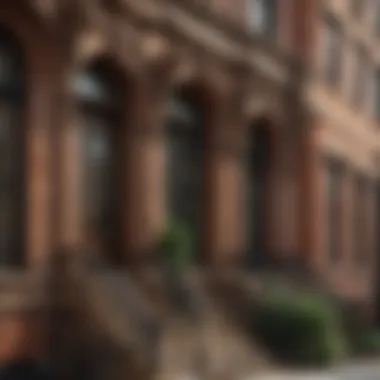 Close-up of a brownstone's architectural detail, emphasizing its unique character