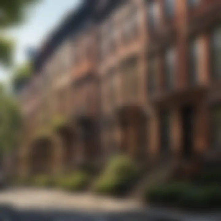 A street view of a row of brownstone houses demonstrating urban charm and historical context