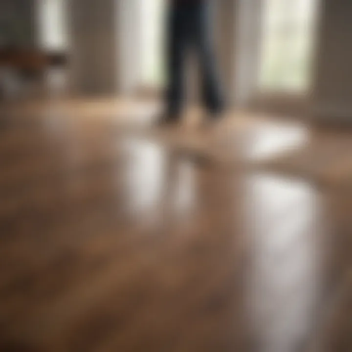 Homeowner performing maintenance on wood flooring with care