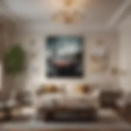A beautifully arranged living space with a heavy painting prominently displayed