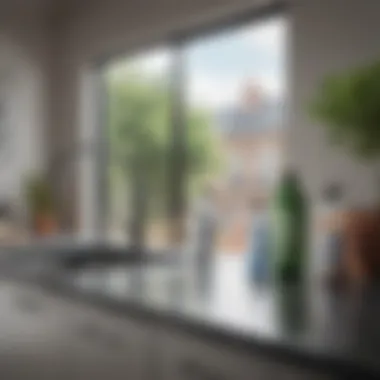 A variety of eco-friendly cleaning solutions displayed on a countertop.