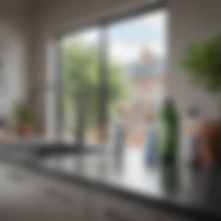 A variety of eco-friendly cleaning solutions displayed on a countertop.
