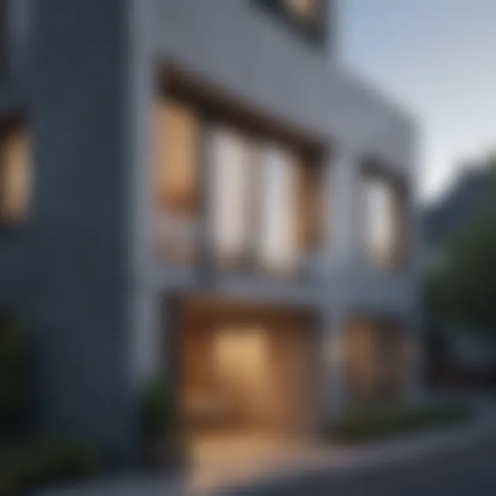 Modern duplex exterior showcasing architectural features