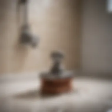 Demonstration of using a plunger on a shower tub drain