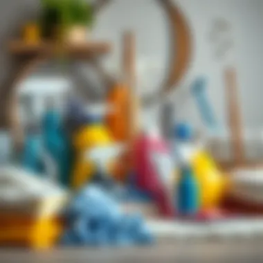 Essential Cleaning Tools and Products A variety of cleaning tools and products arranged neatly