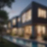 Exterior view of a modern multi-unit property showcasing architectural diversity