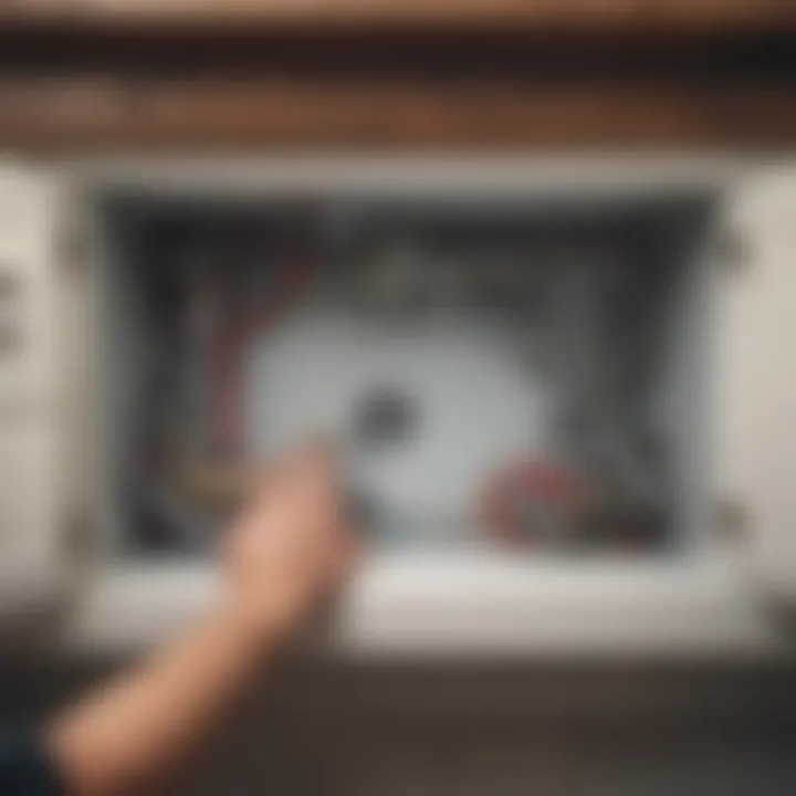 A homeowner examining plumbing connections under a kitchen sink.