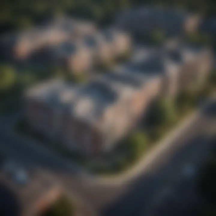 An aerial view of Wynnefield Apartments nestled in its geographical setting.